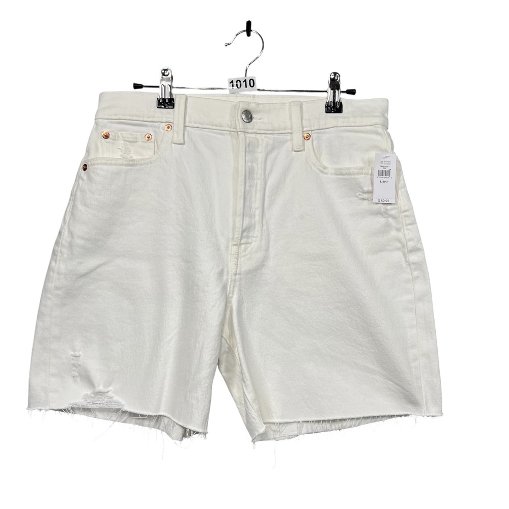 New‎ Gap Cheeky Midi Shorts Womens 8/29 White High Rise Distressed Raw Hem NWT